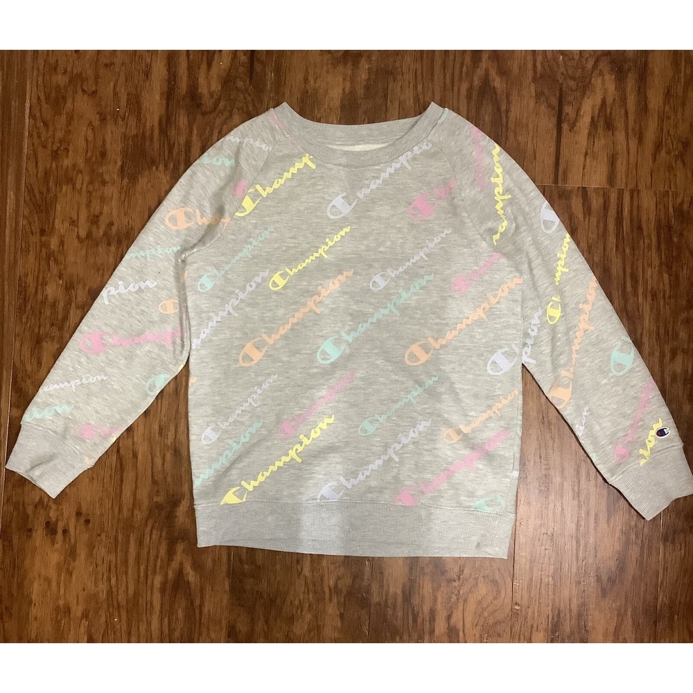 Champion Athletic Wear Sweatshirt‎ Girls Gray Rainbow Pullover Large L Fleece